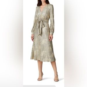 Badgley Mischka Gold Pleated Midi Dress - 14 - Cocktail
